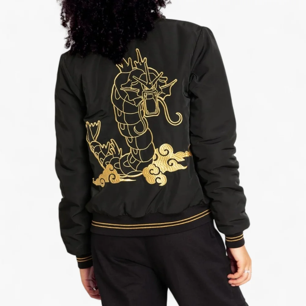 Blackmilk Pokémon Gyarados Embroidered Gold & Black Bomber Jacket Unisex Size S